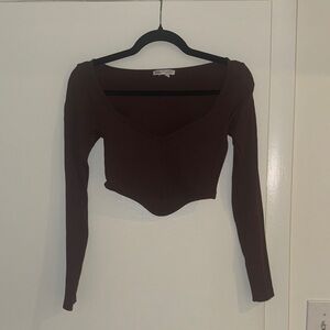 Zara Deep Brown V-Neck Bodysuit